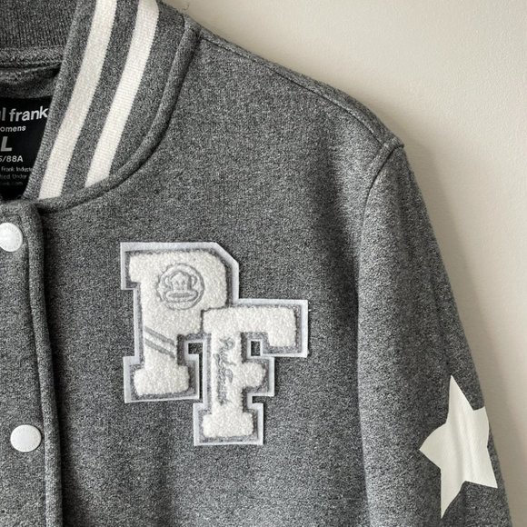 Paul Frank Varsity Jacket Button Front Collared Gray White Large - Picture 4 of 9